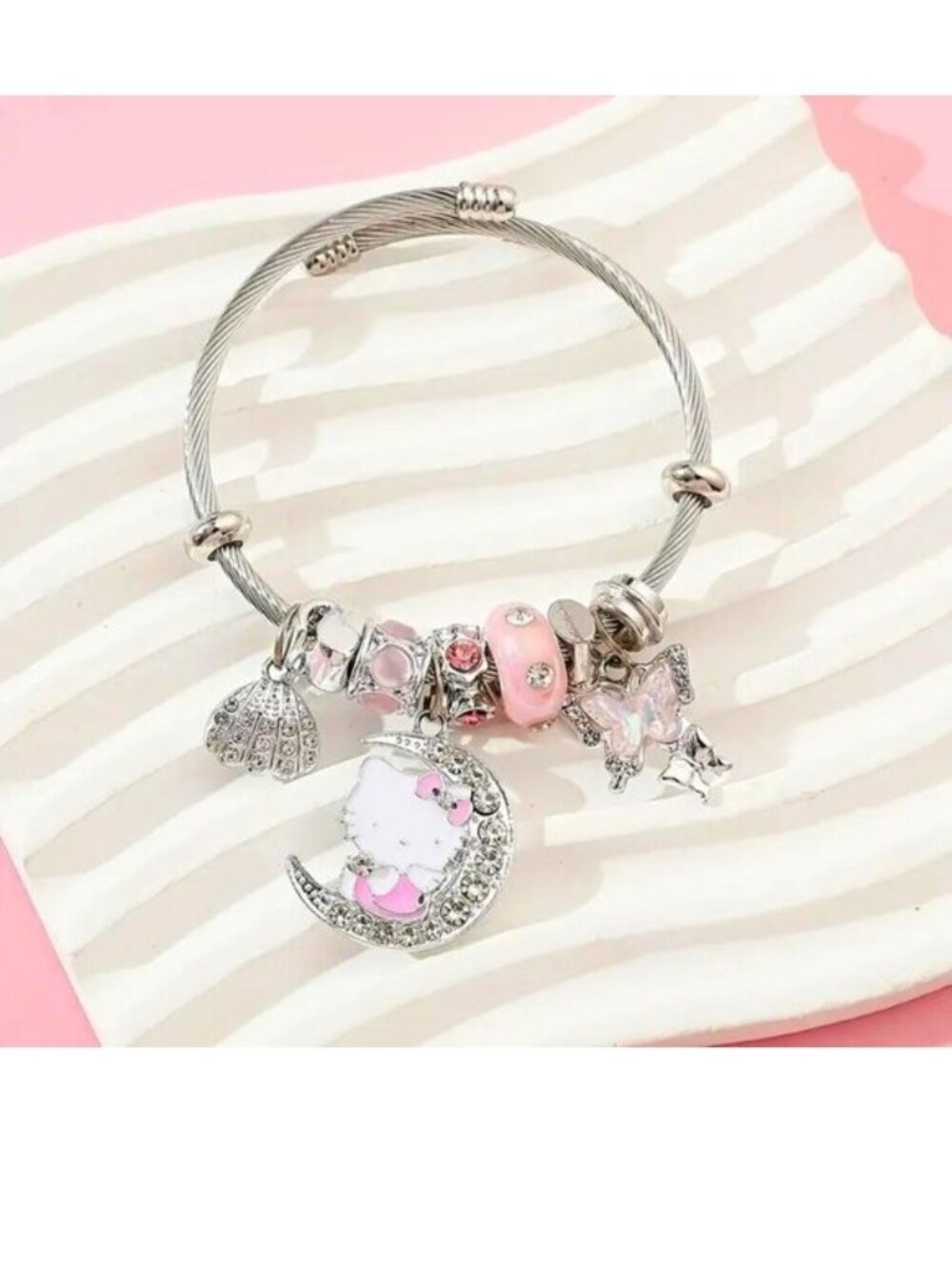 Hello Kitty Charm Bracelet Sanrio Rhinestone Moon Emo Beads Wire Rave Trendy Fun
